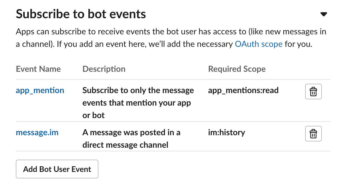 Bot events subscribed